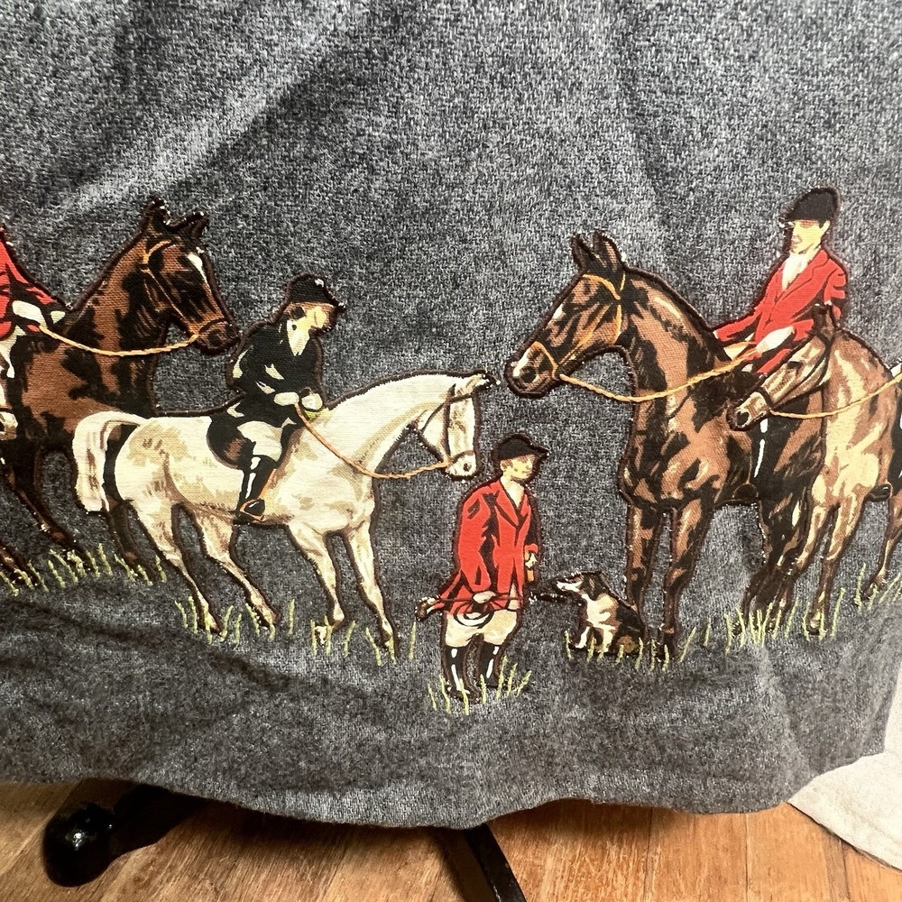 Vintage 70's Bettmaar Artwear Equestrian Fox Hunt Wool Wrap Maxi Skirt Grey 12 - Picture 5 of 13